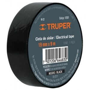 Cinta de aislar 19 mm x 9 m Negra Truper 12501